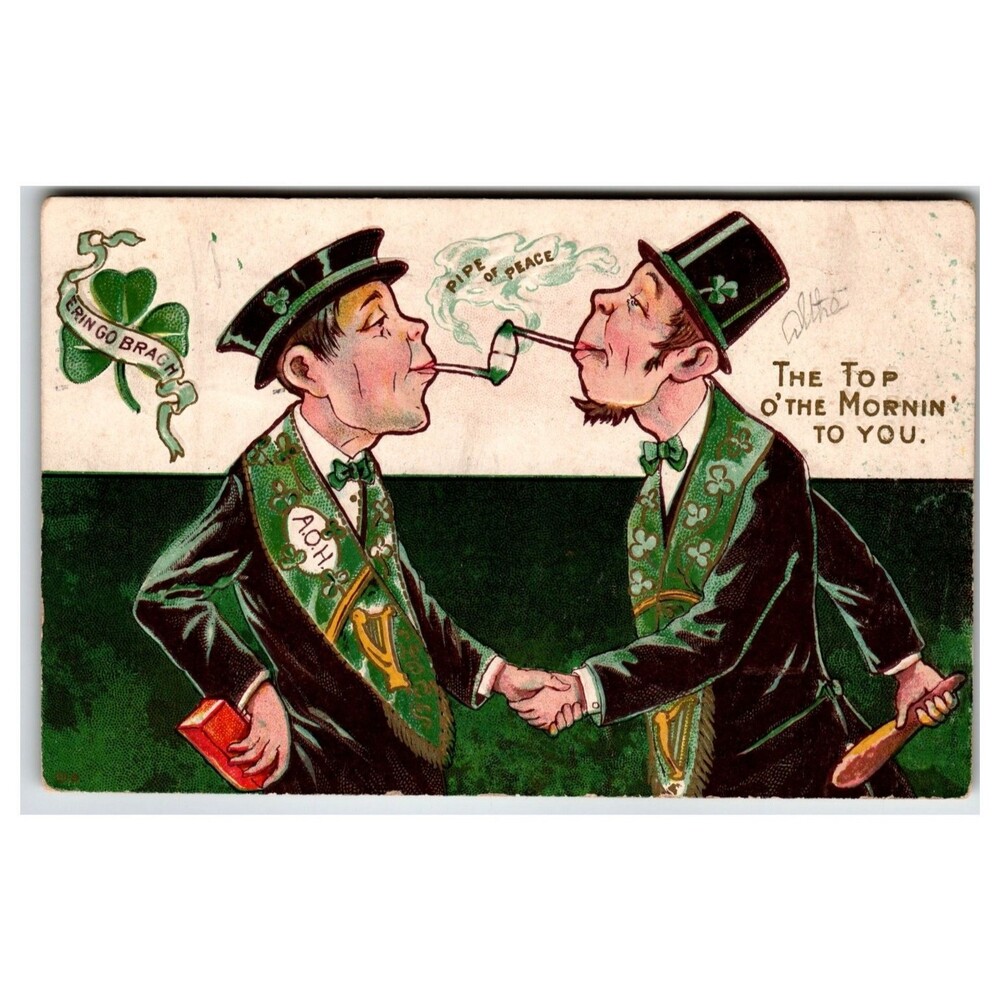 1911 St. Patrick's Day "Pipe of Peace" AOH Irish Postcard Battle Creek MI